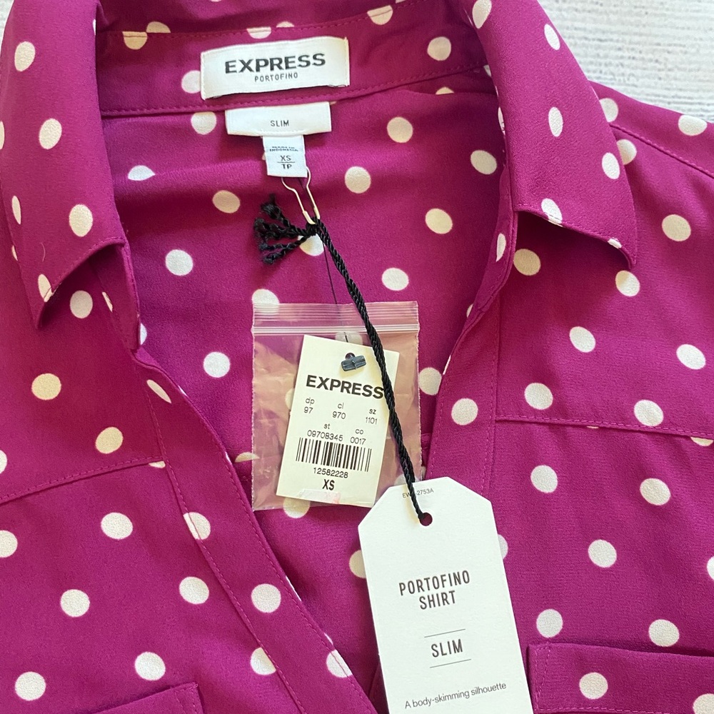 Express Purple polka dot button up - Picture 3 of 5